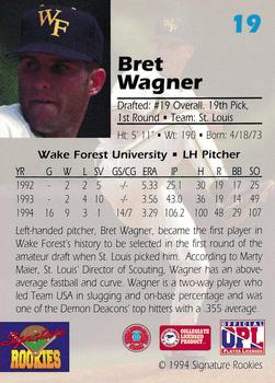 1994 Signature Rookies Draft Picks #19 Bret Wagner Back