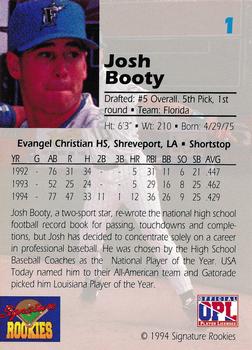 1994 Signature Rookies Draft Picks #1 Josh Booty Back