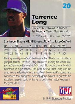 1994 Signature Rookies Draft Picks #20 Terrence Long Back