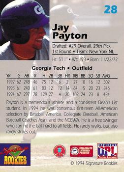 1994 Signature Rookies Draft Picks #28 Jay Payton Back