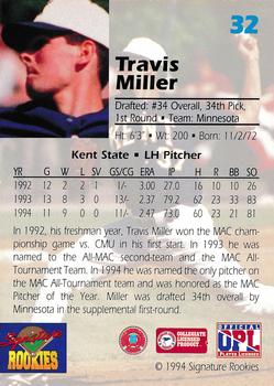 1994 Signature Rookies Draft Picks #32 Travis Miller Back