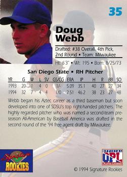 1994 Signature Rookies Draft Picks #35 Doug Webb Back