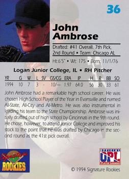 1994 Signature Rookies Draft Picks #36 John Ambrose Back
