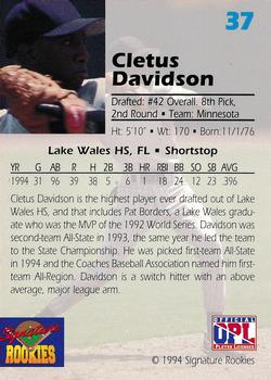 1994 Signature Rookies Draft Picks #37 Cletus Davidson Back