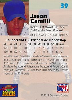 1994 Signature Rookies Draft Picks #39 Jason Camilli Back