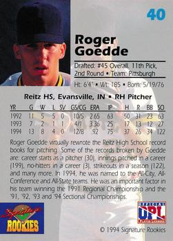 1994 Signature Rookies Draft Picks #40 Roger Goedde Back