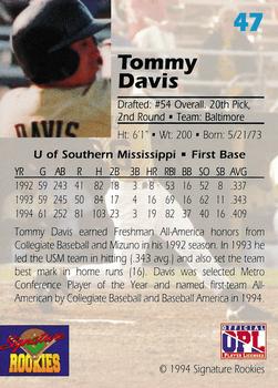 1994 Signature Rookies Draft Picks #47 Tommy Davis Back