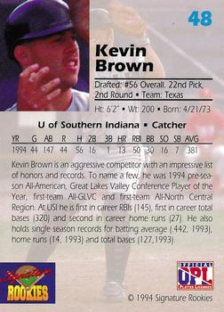 1994 Signature Rookies Draft Picks #48 Kevin Brown Back