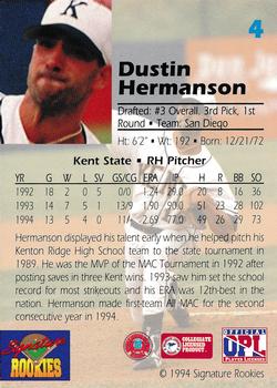 1994 Signature Rookies Draft Picks #4 Dustin Hermanson Back