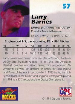 1994 Signature Rookies Draft Picks #57 Larry Barnes Back