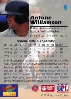 1994 Signature Rookies Draft Picks #5 Antone Williamson Back