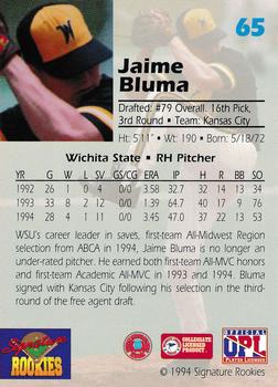 1994 Signature Rookies Draft Picks #65 Jaime Bluma Back