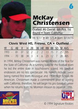 1994 Signature Rookies Draft Picks #6 McKay Christensen Back