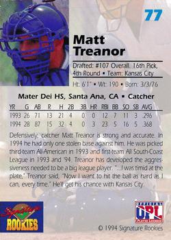 1994 Signature Rookies Draft Picks #77 Matt Treanor Back