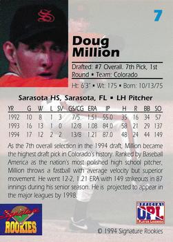 1994 Signature Rookies Draft Picks #7 Doug Million Back