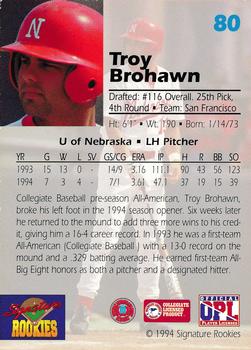 1994 Signature Rookies Draft Picks #80 Troy Brohawn Back