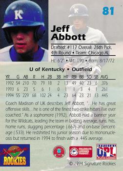 1994 Signature Rookies Draft Picks #81 Jeff Abbott Back