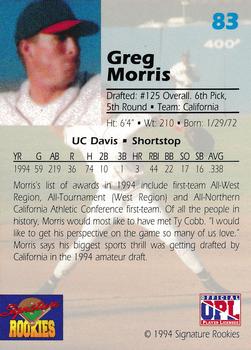 1994 Signature Rookies Draft Picks #83 Greg Morris Back