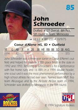 1994 Signature Rookies Draft Picks #85 John Schroeder Back