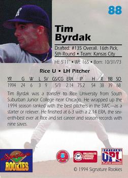 1994 Signature Rookies Draft Picks #88 Tim Byrdak Back