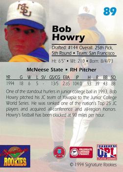 1994 Signature Rookies Draft Picks #89 Bob Howry Back