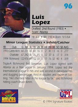 1994 Signature Rookies Draft Picks #96 Luis Lopez Back