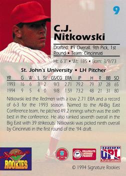 1994 Signature Rookies Draft Picks #9 C.J. Nitkowski Back