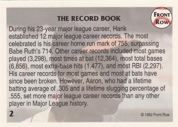1992 Front Row All-Time Greats Hank Aaron #2 Hank Aaron Back