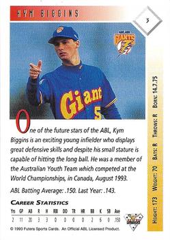 1993-94 Futera Australian Baseball Export Series #3 Kym Biggins Back