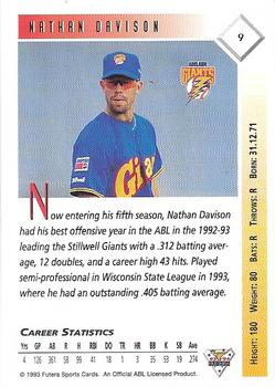 1993-94 Futera Australian Baseball Export Series #9 Nathan Davison Back