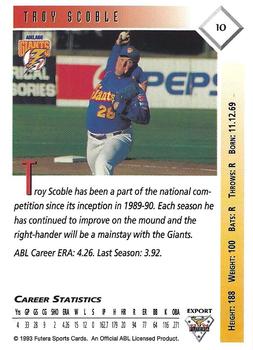 1993-94 Futera Australian Baseball Export Series #10 Troy Scoble Back