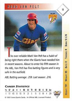 1993-94 Futera Australian Baseball Export Series #11 Mark Van Pelt Back