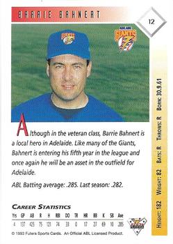 1993-94 Futera Australian Baseball Export Series #12 Barrie Bahnert Back