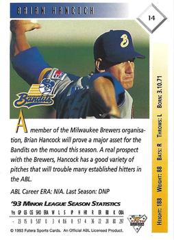 1993-94 Futera Australian Baseball Export Series #14 Brian Hancock Back