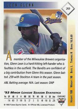 1993-94 Futera Australian Baseball Export Series #20 Leon Glenn Back