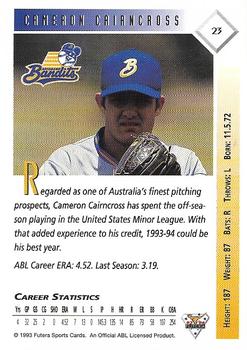 1993-94 Futera Australian Baseball Export Series #23 Cameron Cairncross Back