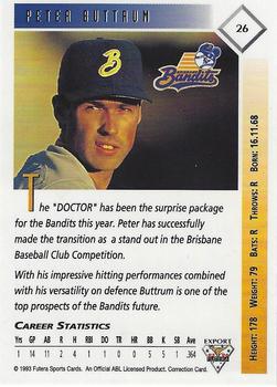 1993-94 Futera Australian Baseball Export Series #26 Peter Buttrum Back