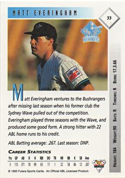 1993-94 Futera Australian Baseball Export Series #33 Matt Everingham Back