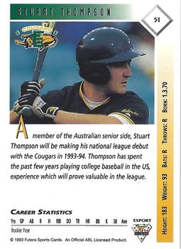 1993-94 Futera Australian Baseball Export Series #51 Stuart Thompson Back