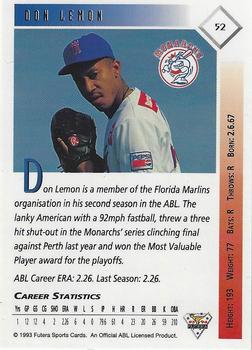 1993-94 Futera Australian Baseball Export Series #52 Don Lemon Back