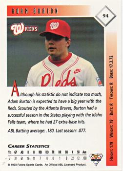 1993-94 Futera Australian Baseball Export Series #94 Adam Burton Back