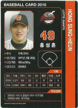 2010 Korean Baseball Organization Trading Card Game #AL008 Sung-Heun Hong Back