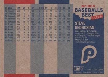 1987 Fleer Baseball's Best Sluggers vs. Pitchers - Box Bottom Panel Singles #M1 Steve Bedrosian Back