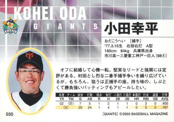 2003 BBM Yomiuri Giants #35 Kohei Oda Back