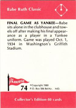 1980 Franchise Babe Ruth #74 Babe Ruth Back
