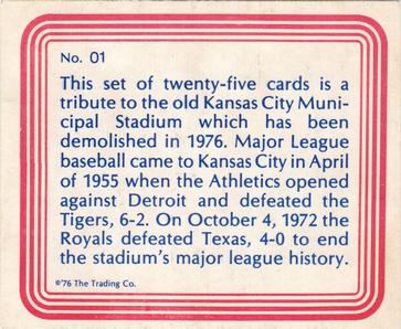 1976 Trading Co. Kansas City Municipal Stadium #01 Municipal Stadium Back