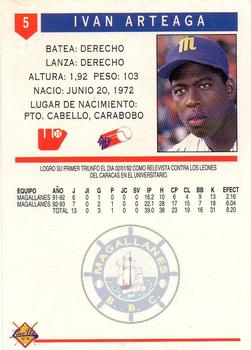 1993-94 Line Up Venezuelan Winter League #5 Ivan Arteaga Back
