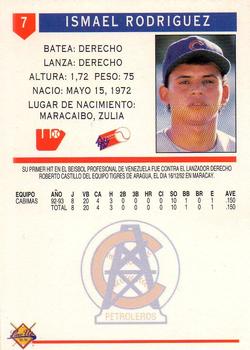 1993-94 Line Up Venezuelan Winter League #7 Ismael Rodriguez Back