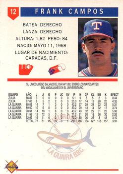 1993-94 Line Up Venezuelan Winter League #12 Frank Campos Back