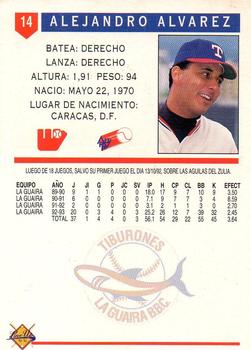 1993-94 Line Up Venezuelan Winter League #14 Alejandro Alvarez Back